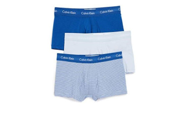 Calvin Klein Men's Underwear 3 Pack Cotton Stretch Low Rise Trunks - Blue/Grey Assorted